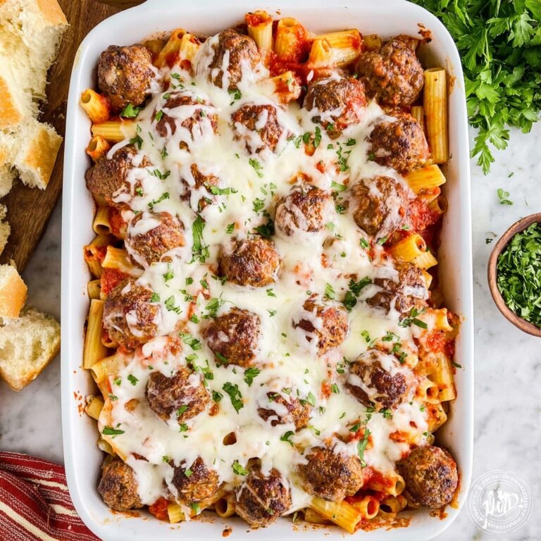 Cheesy Meatball Pasta Bake Recipe