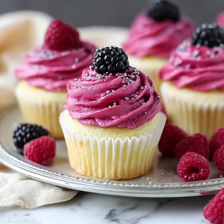 Lemon Poppy Seed Cupcakes with Blackberry Frosting Recipe