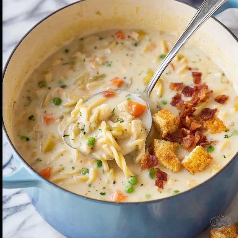 Creamy Chicken Noodle Soup with Mini Croutons Recipe