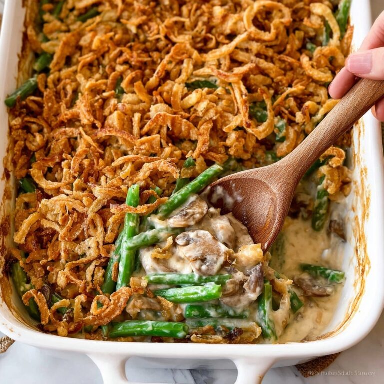 Creamy Green Bean Casserole with Mushrooms and Crispy Fried Onions Recipe