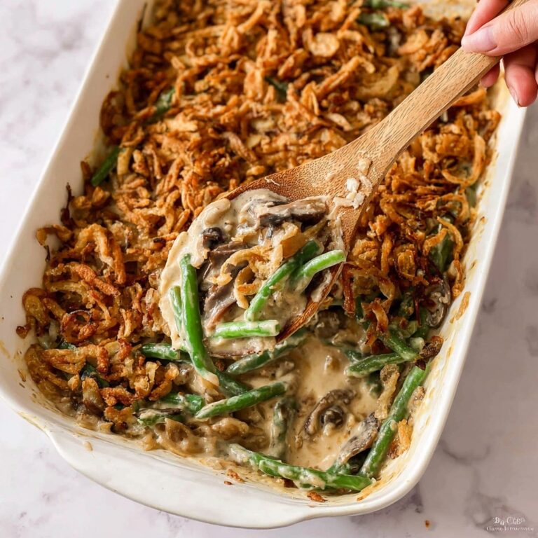 Creamy Green Bean Casserole with Mushrooms and Crispy Fried Onions Recipe