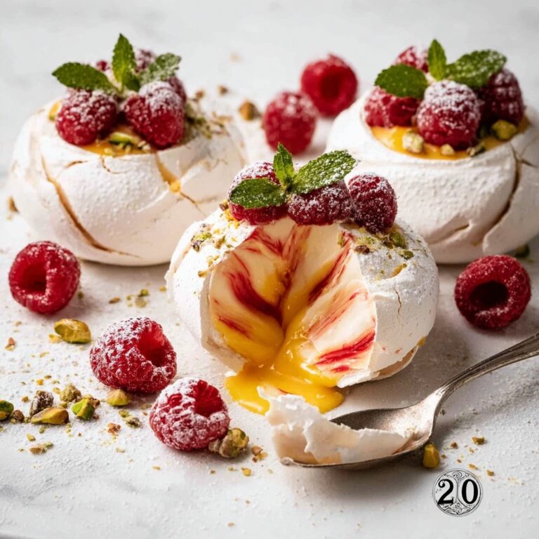 Pavlova Bombs with Raspberry Coulis, Lemon Curd, and Whipped Cream Recipe