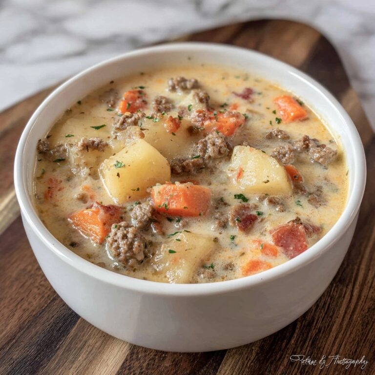 Creamy Crockpot Potato & Ground Beef Soup Recipe