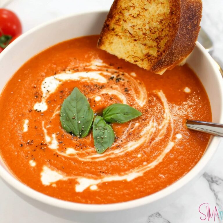 Easy Tomato Soup with Bacon and Fresh Basil Recipe