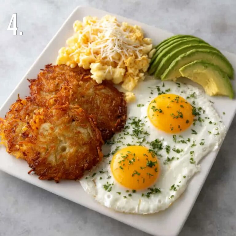 Loaded Hash Browns with Scrambled Eggs & Fresh Toppings Recipe