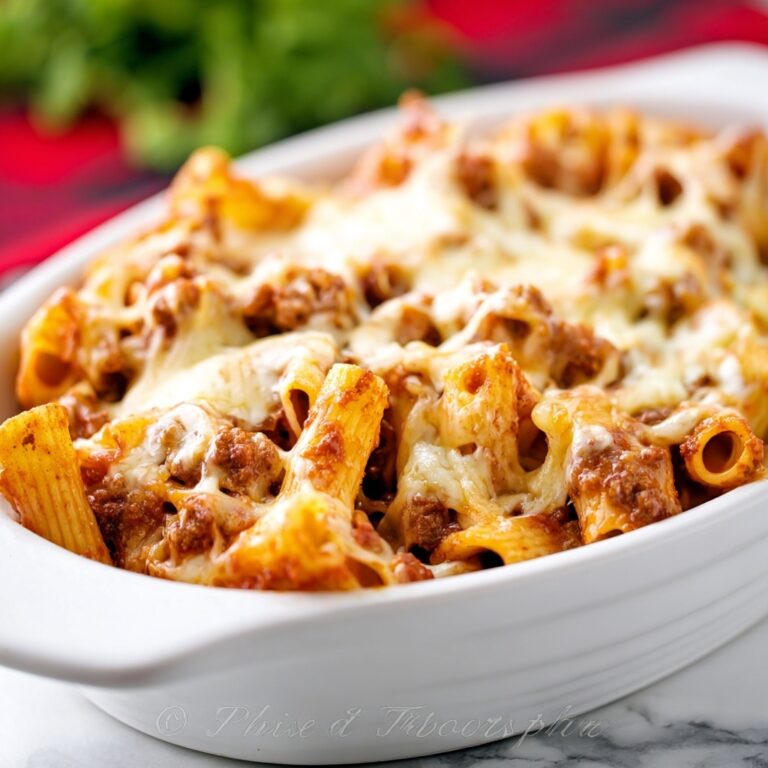 Baked Penne with Ground Beef, Cream Cheese, and Mozzarella Recipe